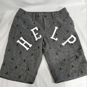 Vintage Rugby Ralph Lauren Gray Wool Shorts Size 2 Embroidered Skulls Rare Polo